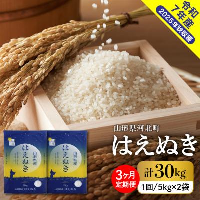ふるさと納税 河北町 【令和7年産米】2026年3月下旬発送 はえぬき30kg(10kg×3ヶ月)毎月定期便  山形県産
