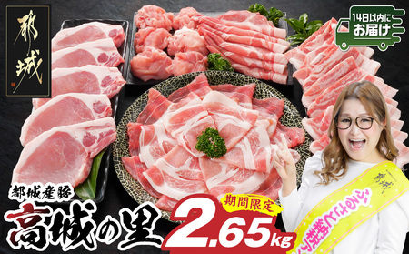 「高城の里」わくわく2.65kgセット(真空)≪みやこんじょ快速便≫(CP)_16-8401-s-R-CP_(都城市) リピーター続出? 豚肉 都城産豚 高城の里 しゃぶしゃぶ バラ 焼肉 切り落とし 肩ローススライス ロース とんかつ ブランド豚