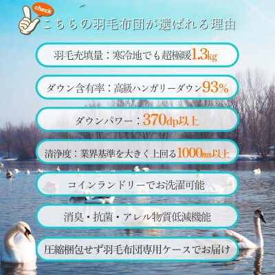 ハンガリーダウン93% 超極暖1.3kg 本掛け羽毛布団シングル 超長綿100%サテン生地(ブルー)