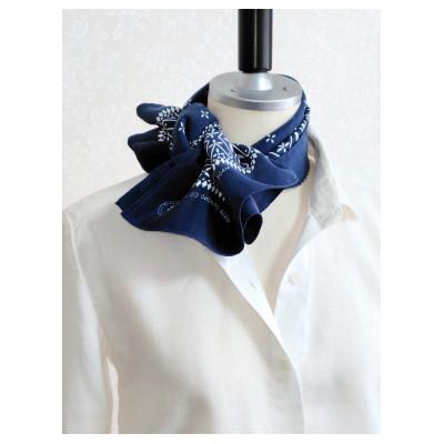 ふるさと納税 長浜市 浜ちりめんシルク100%の洗濯機でも洗えるシルクスカーフ(70×70)Navy-クロス柄 |  | 02