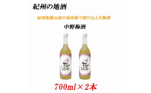 
紀州の地酒　中野梅酒 なかのうめしゅ14度 720ml×2本
