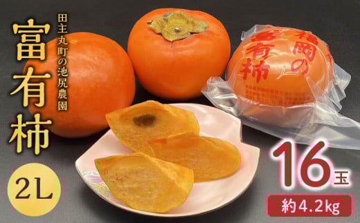 【予約受付中】12月より出荷！柿の王様 池尻農園 田主丸町の富有柿(冷蔵)2L 16玉入り 約4.2㎏_柿 約 4.2kg 富有柿 2L 16玉 入り 個包装 柿の王様 人気 高い 国産 フルーツ 果物 高品質 天皇への献上品 池尻農園 福岡県 久留米市 田主丸 お取り寄せ お取り寄せフルーツ 食品 食べ物 送料無料_Fk106