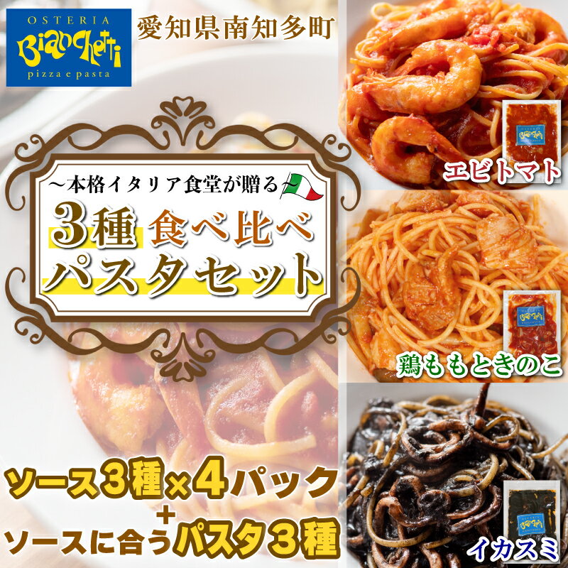 【ふるさと納税】 パスタソース 3種 セット エビトマト イカスミ 鶏きのこ 食べ比べ パスタ付 小分け ( ふるさと納税 スパゲッティソース ふるさと納税 パスタソース ふるさと納税 パスタ スパゲッティ レトルト 簡単調理 ) 愛知県 南知多町 オステリアビアンケッティ