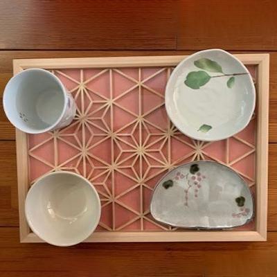 ふるさと納税 大和高田市 よしの組子トレー(麻の葉・薄ピンク) 40cm×30cm×2cm |  | 02