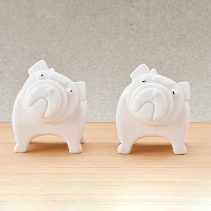 【波佐見焼】 置物 ・ブルドッグ（ペア）（無釉・つや無し） インテリア 陶器 雑貨 【アトリエやま】 [RE09]  波佐見焼