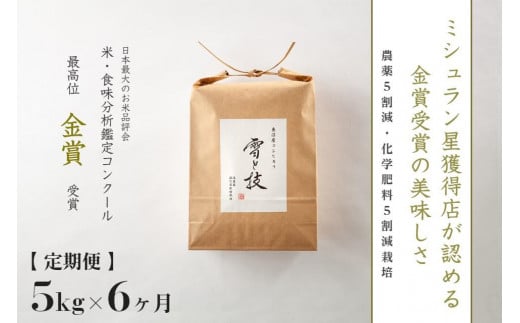 【定期便】5kg×6ヶ月 金賞受賞 魚沼産コシヒカリ 雪と技  農薬5割減・化学肥料5割減栽培