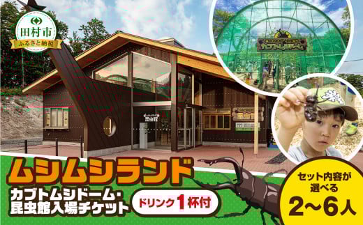 【 ムシムシランド 】カブトムシドーム・昆虫館 ドリンク1杯付 入場券 大人2名 子ども1名 カブトムシ クワガタ 虫 昆虫 シーズン限定 チケット 旅行 トラベル 体験 観察 夏休み 自由研究 自然 福島県 田村市