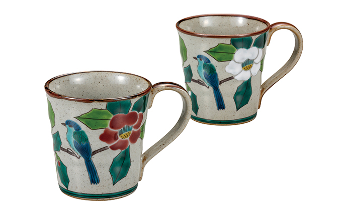 九谷焼　 ペアマグカップ　椿に鳥　a04 