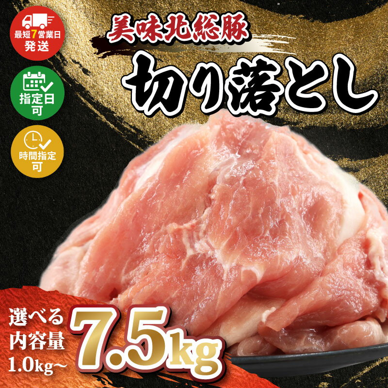 【ふるさと納税】 ＼最短7営業日以内発送／ 豚肉 切り落とし 選べる 1.0 ～ 7.5 kg 小分け 真空パック 500g 豚 肉 こま肉 豚 コマ肉 千葉県産 銘柄 美味北総豚 国産 こま肉 冷凍 カレー 炒め物 煮物 家庭用 送料無料 産地直送 新鮮 便利 時短 千葉県 旭市 旭食肉協同組合