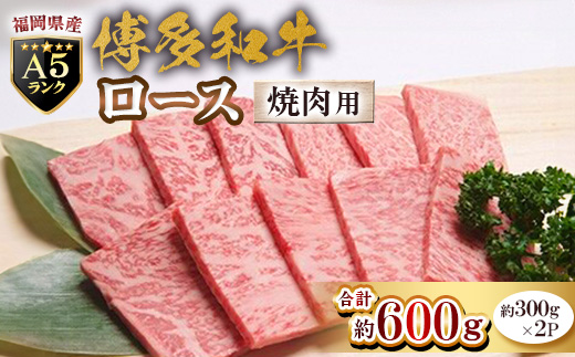 福岡県産【A5ランク限定】博多和牛 ロース 焼肉用 600g(300g×2P) 冷凍【配送不可地域：離島】