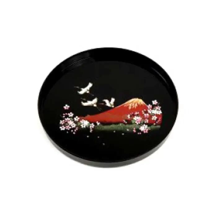 紀州漆器 尺 丸盆 富士に桜 ［YS13］