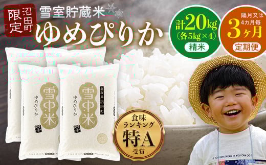 
            【定期便隔月~4ヶ月毎3回分】ゆめぴりか 精米20kg(計60kg) 発送月が選べる 計3回お届け 特Aランク米 雪冷気 籾貯蔵 令和7年産 北海道 雪中米 6074-01var
          