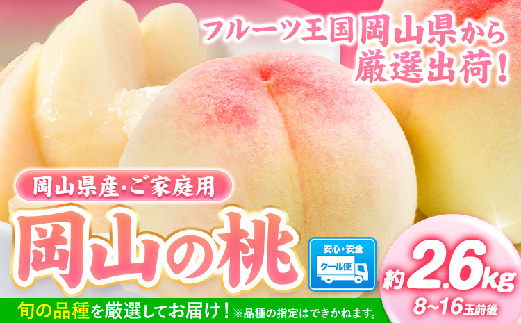 
桃【2025年先行予約】桃 岡山県産 岡山の桃 約2.6kg 《2025年6月下旬-9月上旬頃出荷》 ご家庭用 訳あり 白桃 岡山 白桃 はくとう スイーツ フルーツ 果物 デザート 旬 岡山県 矢掛町 モモ もも 送料無料 清水白桃 白鳳 白麗
