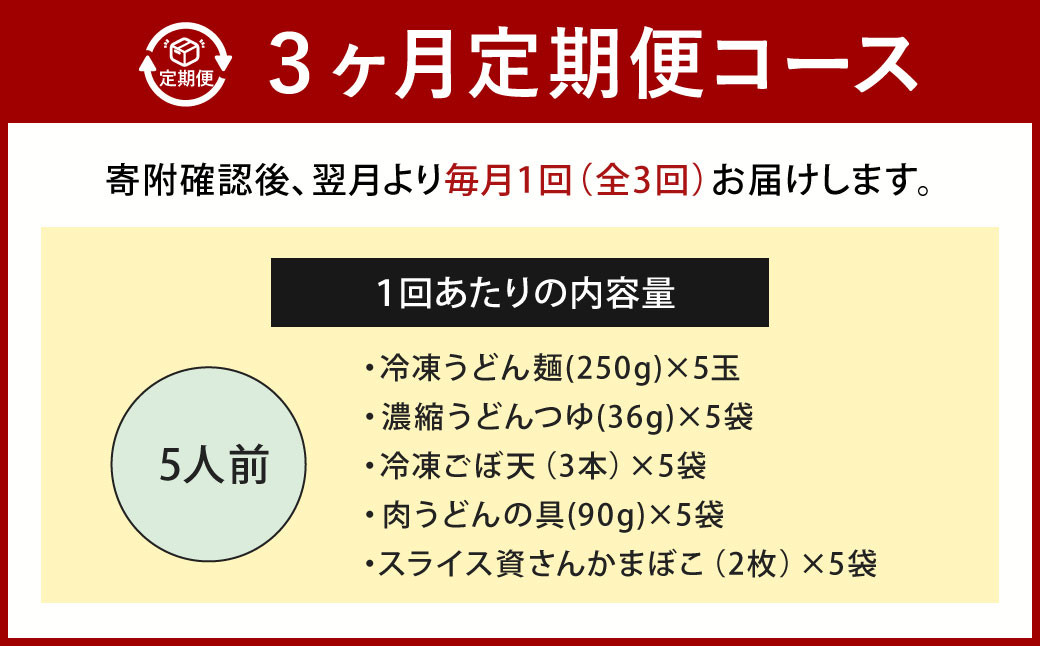 【定期便3カ月】 資さん肉ごぼ天うどん（5人前）×3回