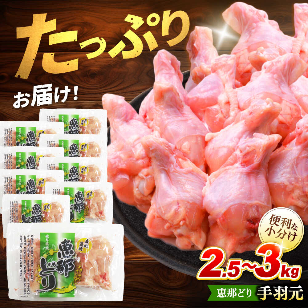 【ふるさと納税】【冷凍】 恵那どり 手羽元 小分け 50本セット (約2.5〜3kg) 鶏肉 鳥肉 手羽元 冷凍 小分け 多治見市/トーノーデリカ [TEZ011]
