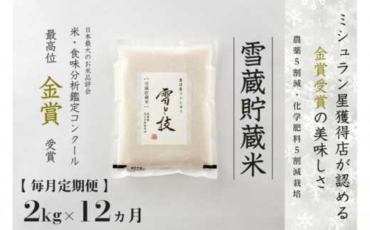 【定期便 12ヶ月】雪蔵貯蔵米 魚沼産コシヒカリ 雪と技 2kg( 1kg×2袋)×12回 令和7年産 特別栽培米 金賞受賞 | 米 お米 新潟 魚沼 魚沼産こしひかり コメ おこめ 白米 精米 定期 新潟県 津南町 藤ノ木株式会社
