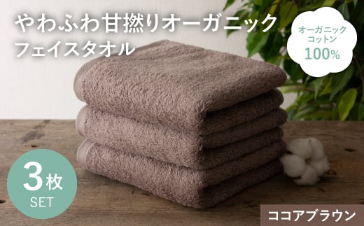 やわふわ甘撚りオーガニック フェイスタオル(ココアブラウン×3枚) 【m100-22-3P-A】【トクダ】