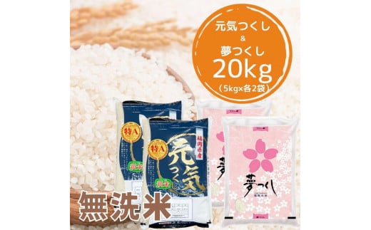 【令和7年産】福岡県産米食べ比べ＜無洗米＞セット「夢つくし」と「元気つくし」2種類 計20kg入り