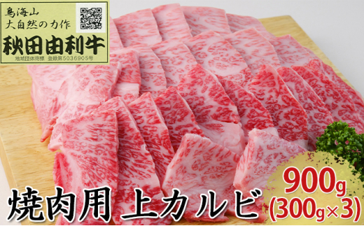 
秋田由利牛 焼肉用 上カルビ 900g（300g×3パック 焼き肉）
