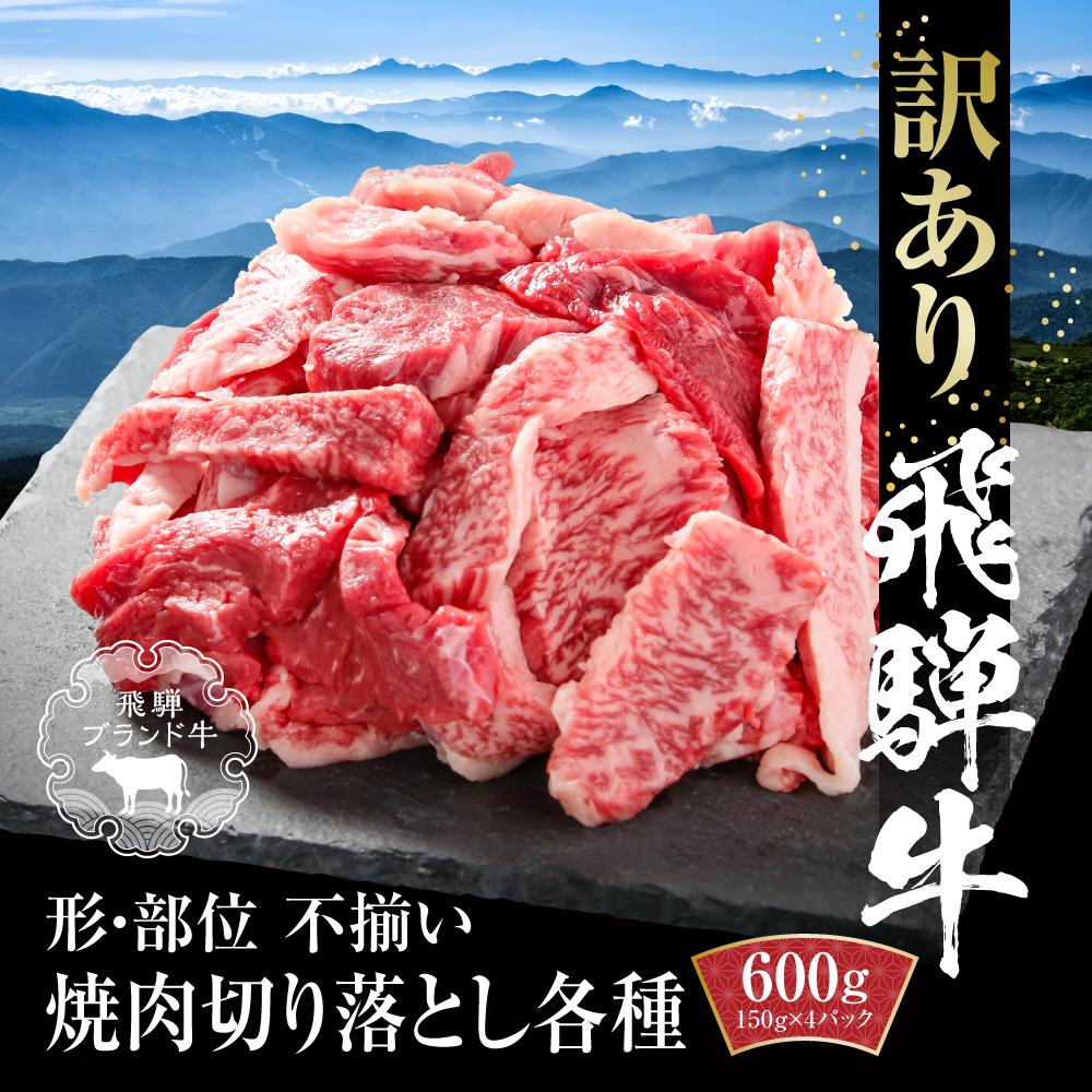 【ふるさと納税】訳あり 飛騨牛 焼肉 切り落とし 600g（150g×4パック） 冷凍真空パック | 肉 お肉 焼肉 焼き肉 やきにく 黒毛和牛 和牛 個包装 小分け 人気 おすすめ 牛肉 ギフト お取り寄せ【飛騨高山ミート MZ014】