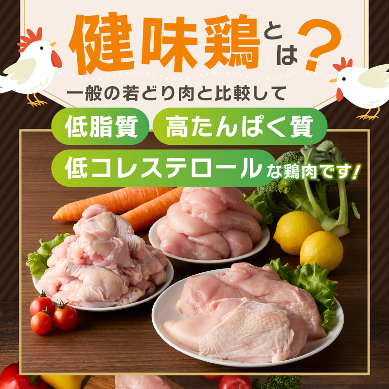 山梨県産＜健味鶏＞むね肉、ささみ、手羽元　合計４kgセット