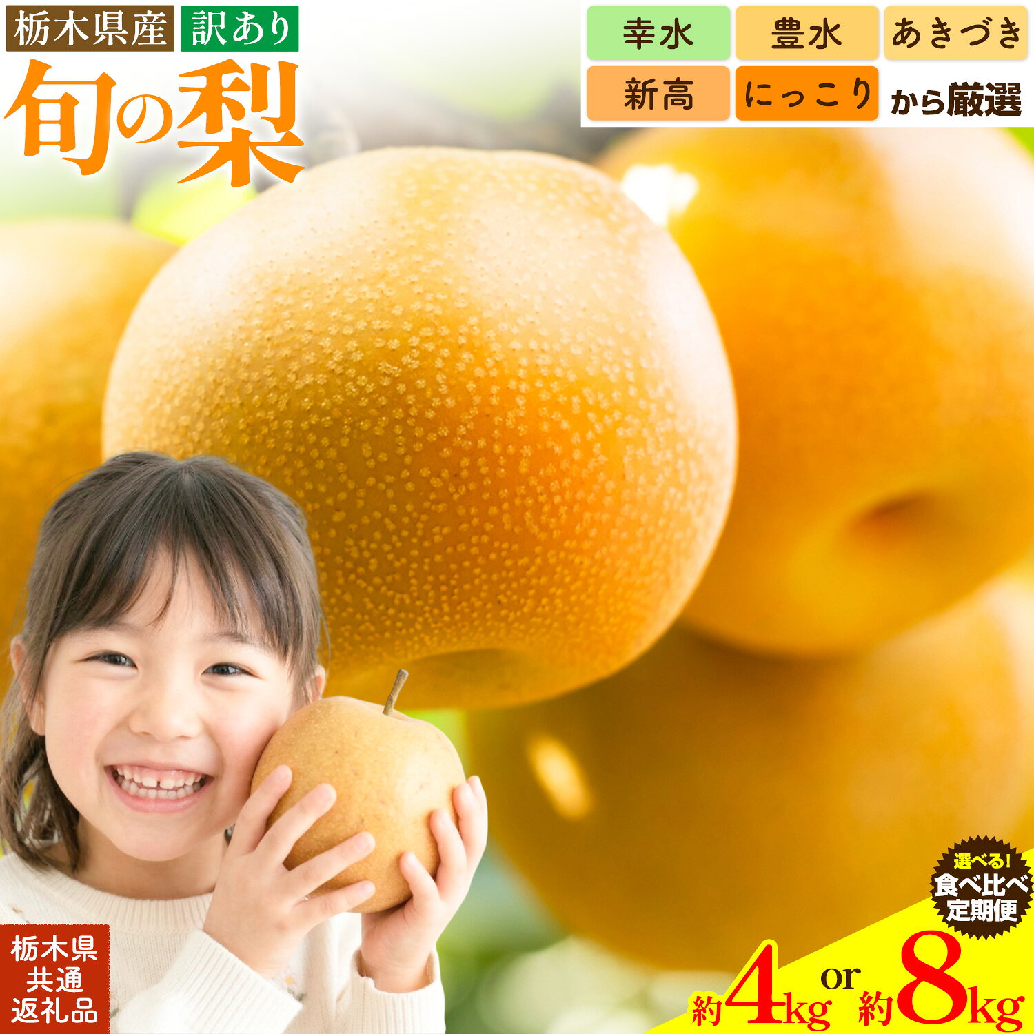 【ふるさと納税】訳あり 旬の梨 選べる内容量 約4kg 約8kg 2ヶ月定期便 幸水 豊水 あきづき 新高 にっこり《8月上旬-10月中旬頃出荷予定》 栃木県 野木町 なし ナシ くだもの 果物 青果物 フルーツ