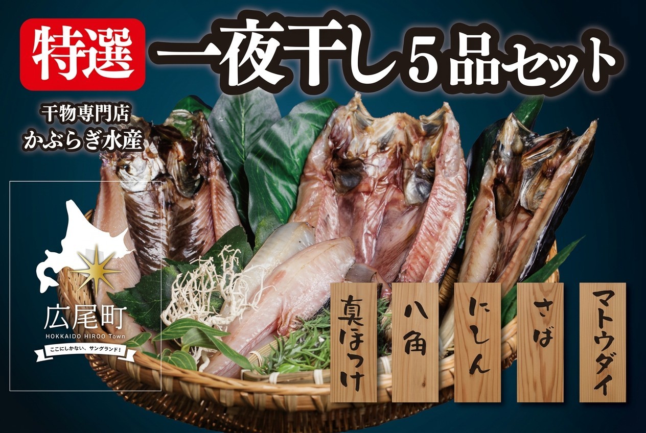 
                  干物専門店かぶらぎ水産の特選一夜干し５品セット【鏑木水産株式会社】(J0031)
                
