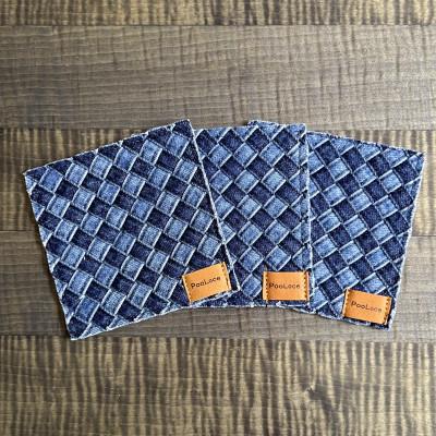 ふるさと納税 福山市 デニム加工職人の手仕事から生まれた【コースター】3枚セット(市松)