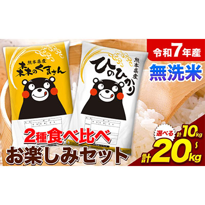 米 令和7年産 無洗米 ひのひかり 森のくまさん 2種 食べ比べ 米 選べる 内容量 計10kg 計20kg 《7-14日以内に出荷予定(土日祝除く)》 ヒノヒカリ お米 こめ 熊本県産 精米 森くま ブランド米 ご飯 選べる