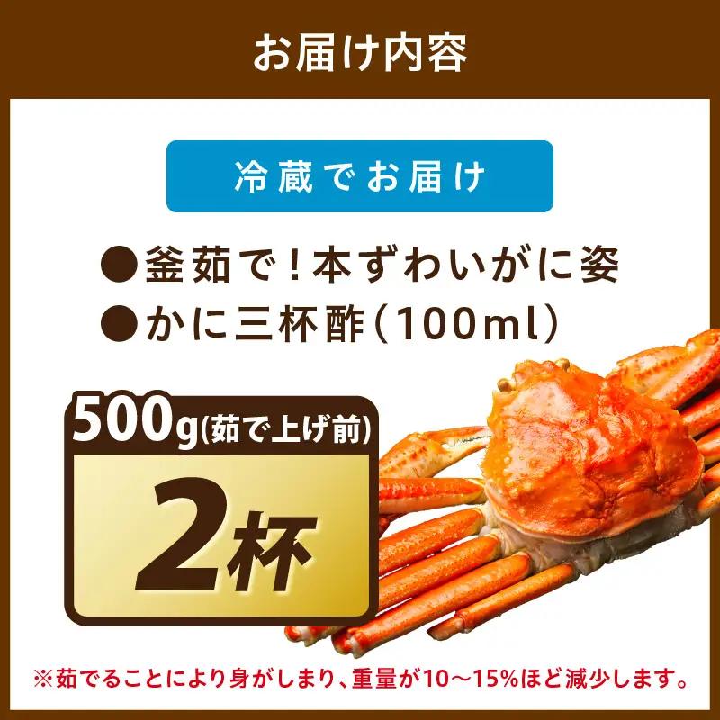 【大好評！カニ酢付き】訳あり！釜茹で！本ずわいがに姿 500g×2杯 蟹