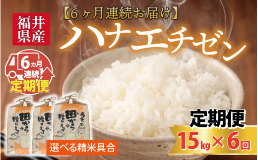 【先行予約】【令和8年産・新米】定期便 ≪6ヶ月連続お届け≫ ハナエチゼン15kg×6回 計90kg ～本原農園からまごころコメて～（白米）【2026年9月上旬以降順次発送予定】 [N-8905_01]