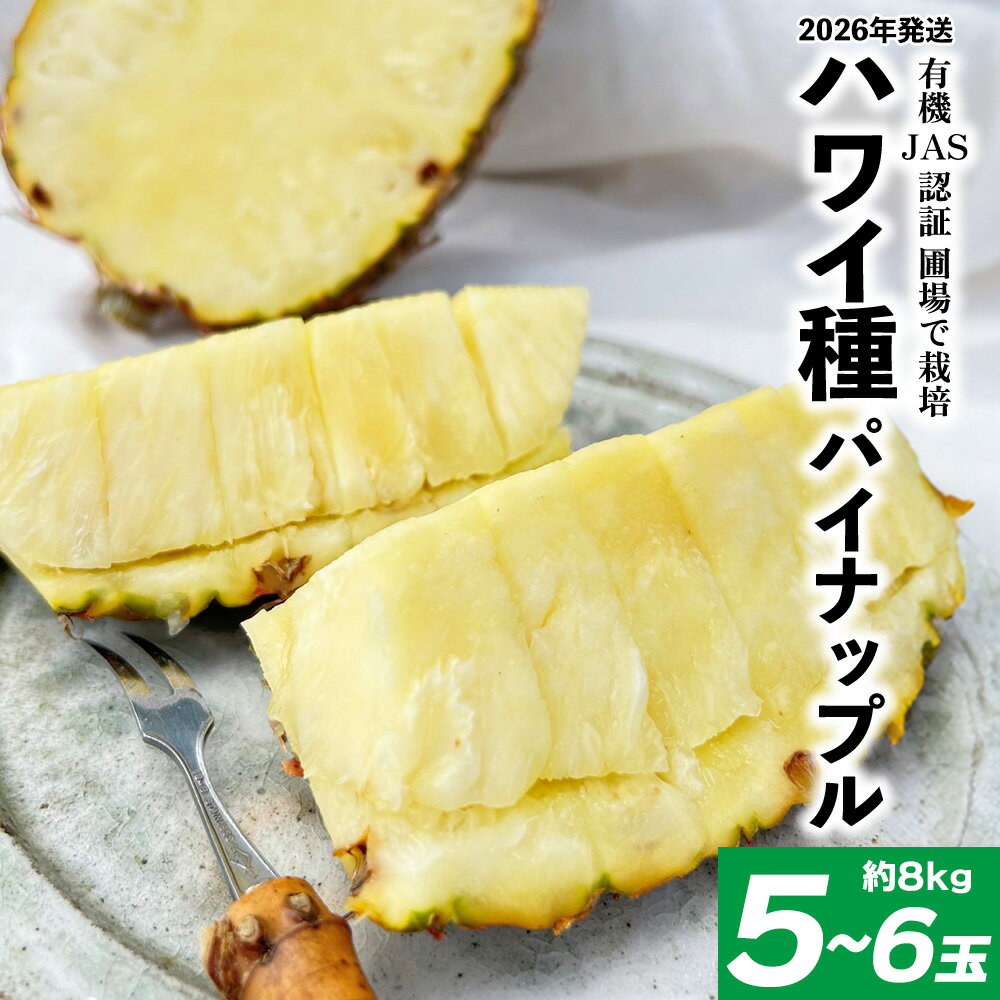 【ふるさと納税】有機JAS認証圃場で栽培　ハワイ種パイナップル　5～6玉（約8kg） 2026年発送 沖縄県産 東村 パイナップル ジューシー 希少 高級フルーツ 南国フルーツ 国産フルーツ 農家直送 パイン 果物 贈り物 おすすめ お土産 人気 やんばる 大自然 南国気分 沖