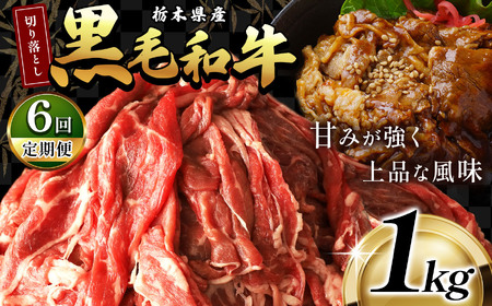 【定期便6回】栃木県産黒毛和牛切り落とし1.0kg｜和牛 牛肉 切り落とし 切落し すき焼き 美味しい 高級 ご褒美 肉 ふるさと 納税 送料無料 那珂川町 栃木県