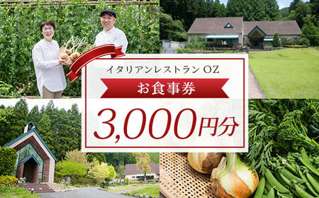 イタリアンレストランOZ　お食事券3,000円分  FCDE007