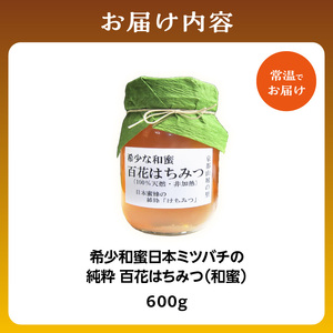 ＜京都府産＞希少和蜜 日本ミツバチの純粋『百花はちみつ(和蜜)』600g はちみつ 蜂蜜 百花 はちみつ 和蜜 わみつ 希少 天然 はちみつ 国産 蜜 ハチミツ 047-01
