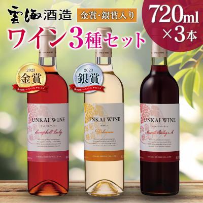 ふるさと納税 綾町 「金賞、銀賞入り」「雲海ワイン」赤・白・ロゼ　3種のワイン飲み比べセット(綾町)