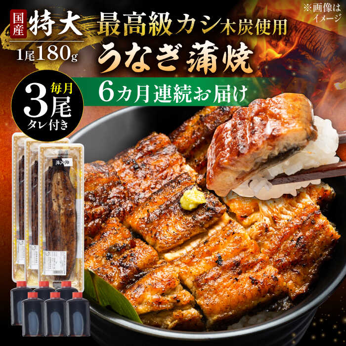 【ふるさと納税】【6回定期便】 国産 うなぎ 本格炭火焼 蒲焼 特大 3尾 計540g（180g×3尾）/すみまる [UDH015] ウナギ 鰻 蒲焼き 国産 定期便