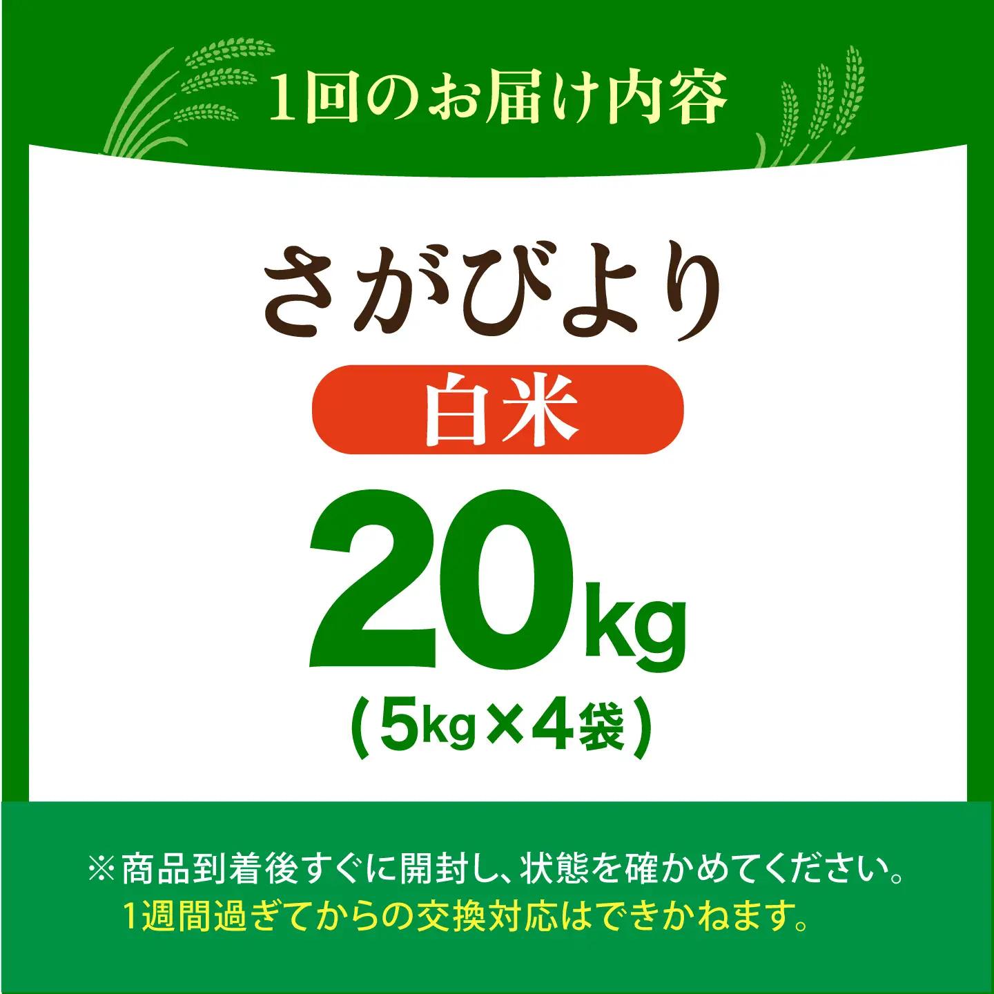 【全3回定期便】さがびより 白米 20kg（5kg×4袋）【五つ星お米マイスター厳選】特A米 特A評価[HBL125]