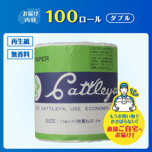トイレットペーパー カトレヤ 緑 ダブル (32.5m) 1ロール×100個 個包装 衛生的 再生紙 芯・ミシン目あり 備蓄 防災 日用品 生活応援 生活用品 富士市 【配送不可地域：沖縄本島・離島】