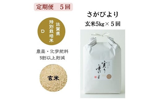 
            【定期便5回】「実り咲かす」特別栽培さがびより 玄米 5kg（計25kg）：B570-002
          