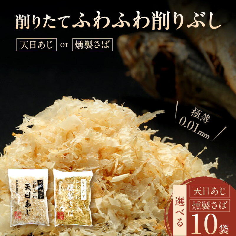 【ふるさと納税】極薄0.01mm削りぶし 削りたてふわふわ 選べる 種類 天日あじ or 燻製さば 10袋入