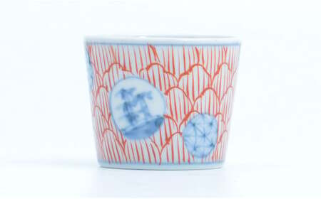 有田焼 文青 そば猪口 3個セット【まるぶんオリジナル】食器 器 うつわ 磁器 陶磁器 和食器 そばちょこ カップ 3個 セット ペア 初期伊万里 染付 赤絵 手描き 青 赤 食洗機対応 aw055