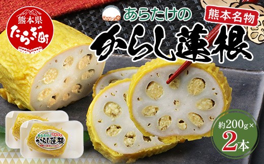
            【熊本名物】あらたけの からし蓮根 2本セット (約200g×2本) 辛子 レンコン れんこん 熊本県 特産 名産品 ピリ辛 滋養 多良木町 老舗 あらたけ蒲鉾店 102-0503
          