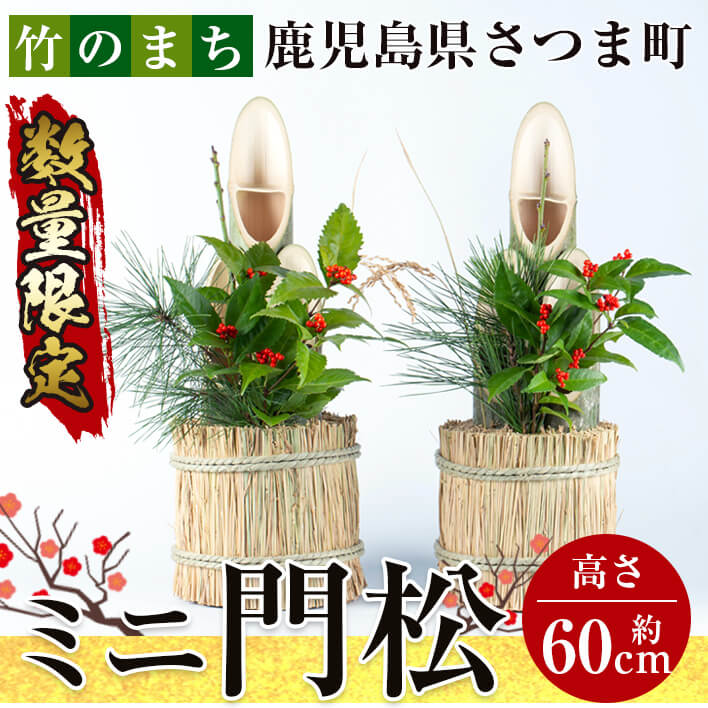 【ふるさと納税】【数量限定】＜2025年12月23日より順次発送＞年末限定！ミニ門松(直径約20cm・高さ60cm)を一対(2個)！門松 かどまつ 門まつ 竹 正月 お正月 年末年始 飾付 飾り付け【宮之城伝統工芸センター】