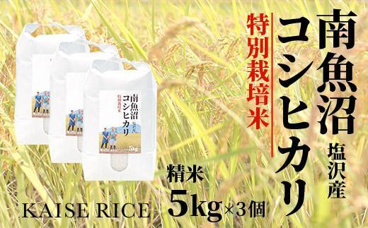 
南魚沼産塩沢コシヒカリ【従来品種】（特別栽培米８割減農薬）精米５ｋｇ×３個
