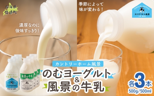 のむヨーグルト500g 風景の牛乳500ml 各3本 【 ふるさと納税 人気 おすすめ ランキング 牛乳 ヨーグルト 無添加 てんさい オリゴ糖 濃厚 定期便 カントリーホーム風景 北海道 十勝 鹿追町 送料無料 】 SKB107