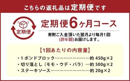 【6カ月定期便】 【ブロック ＆ 切り落とし】 おおいた和牛 1ポンドブロック 約900g（約450g×2） ・ 切り落とし 約1kg（約500g×2） 約1.9kg×6回 計約11.4kg ステーキ
