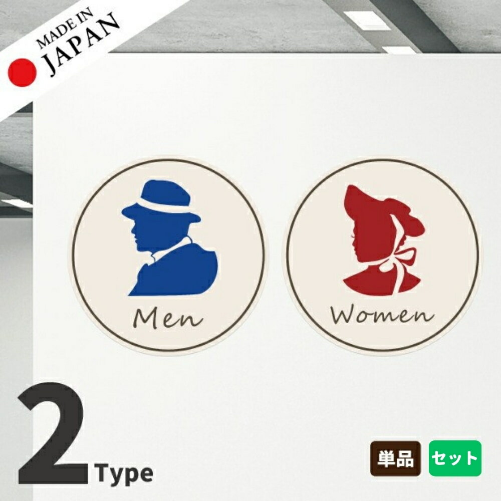 【ふるさと納税】トイレマーク ピクトサイン ステッカー 丸型 シール レトロ トイレサイン【貼ってはがせる！再剥離】おしゃれ サインプレート Men Women 化粧室 お手洗い カラー アンティーク 紳士 淑女 扉 メール便 送料無料