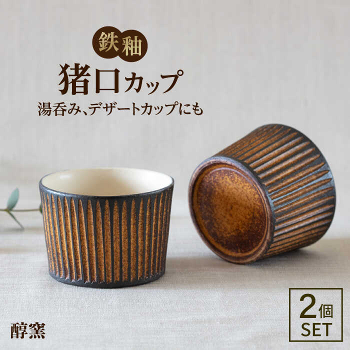 【ふるさと納税】鉄釉 猪口カップ 2個セット 糸島市 / 醇窯[AOE007] そばちょこ やきもの ペア コップ セット 20000円 2万円