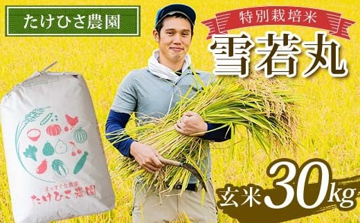 
            令和7年産 特別栽培米 雪若丸 (玄米) 30kg 『たけひさ農園』 山形南陽産 米 ご飯 農家直送 山形県 南陽市 [2367]
          